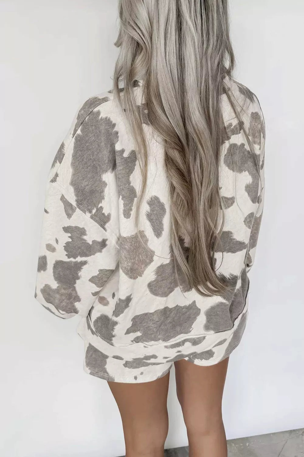 Cow Print Top and Drawstring Shorts Set