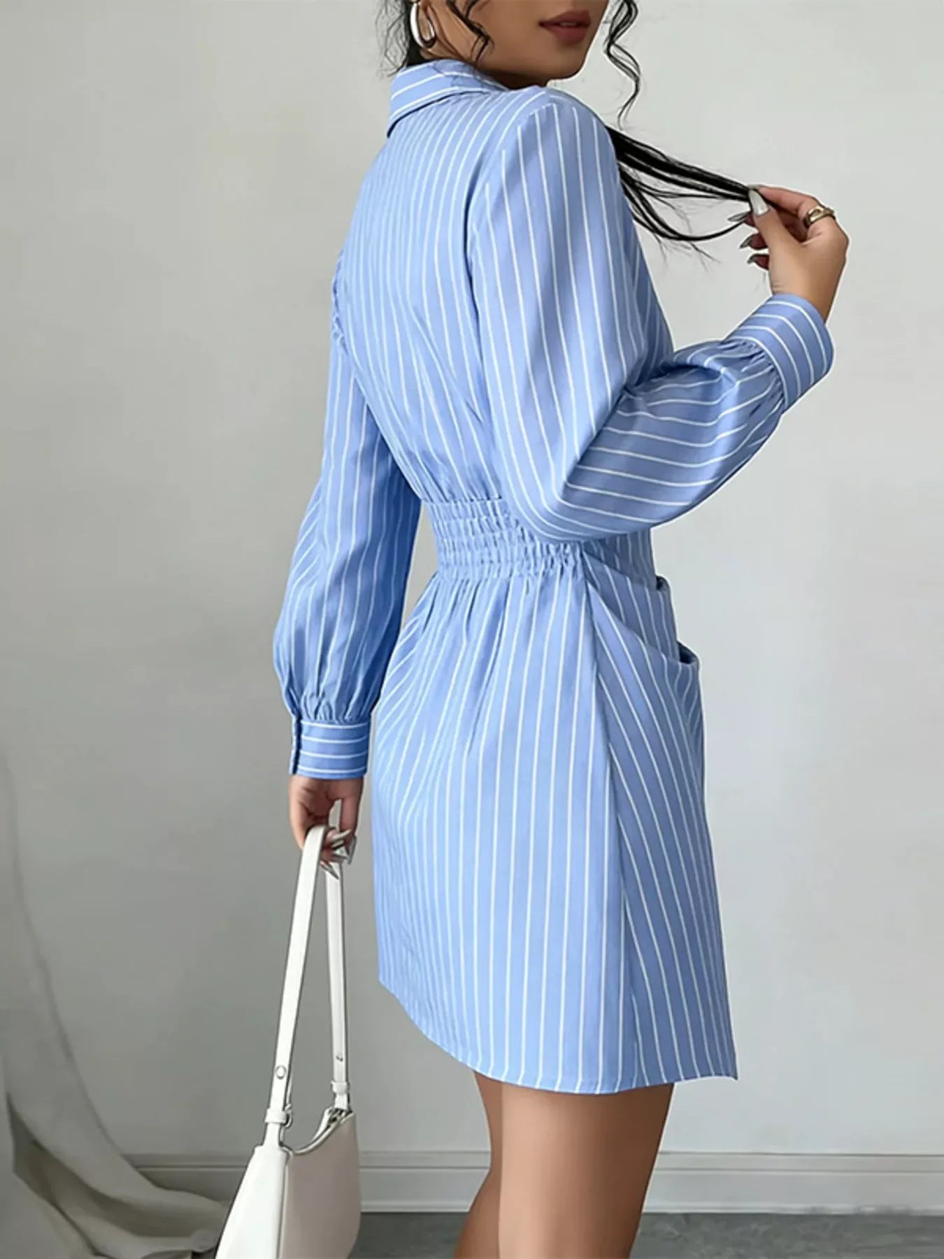 Full Size Striped Long Sleeve Shirt Dress Plus Size