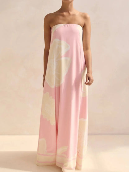 Smocked Printed Tube Maxi Dress