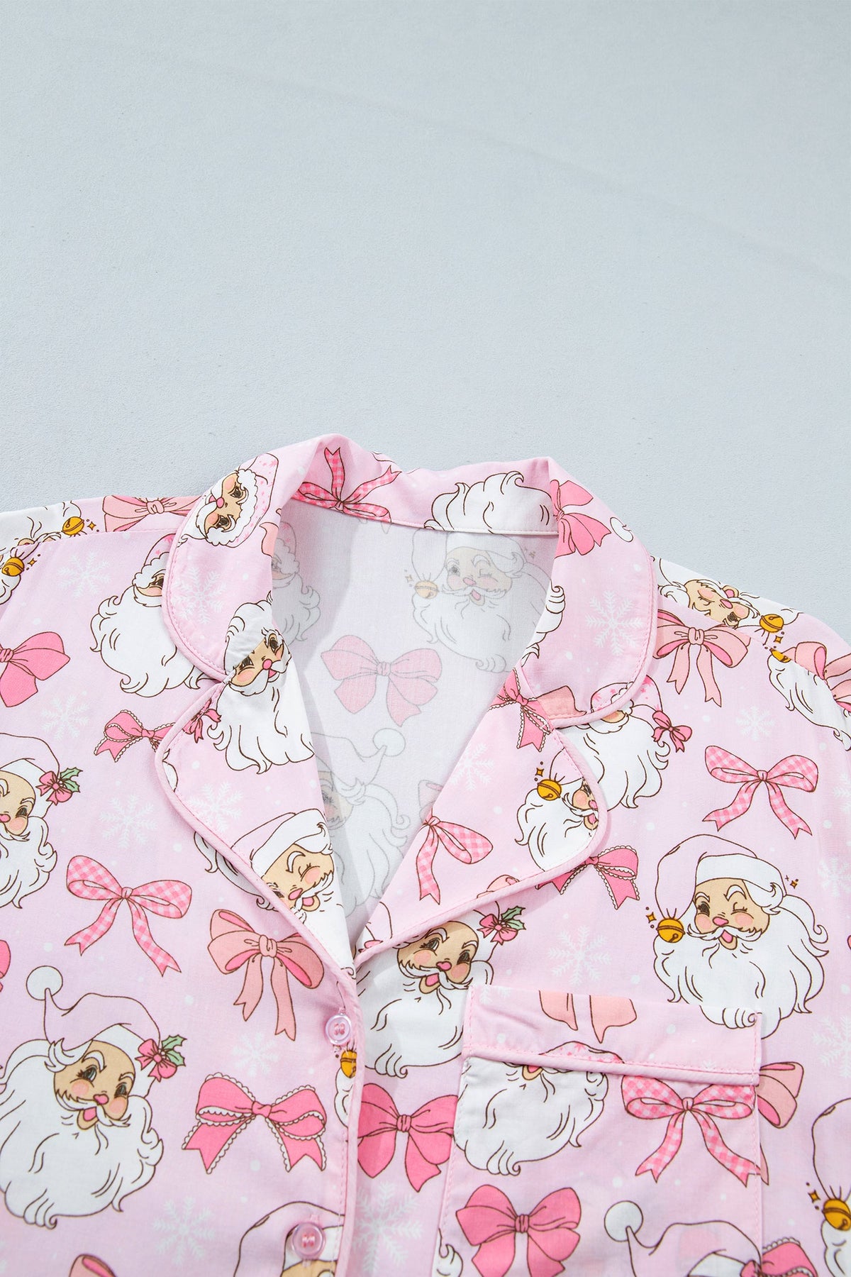 Pink Abstract Santa Print Long Sleeve Full-Length 2Pcs Lounge Set