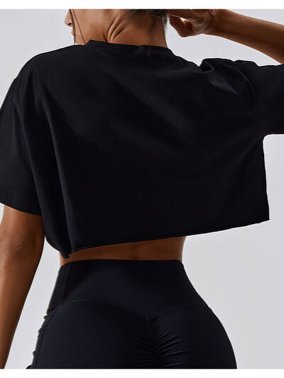 Blue Zone Planet | Cropped Round Neck Short Sleeve Active Top