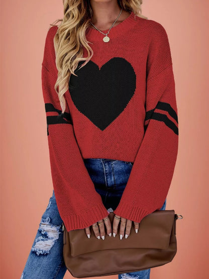 Heart Pattern Dropped Shoulder Sweater