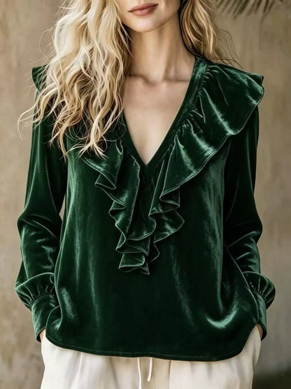 Full Size Ruffled V-Neck Long Sleeve Blouse Plus Size