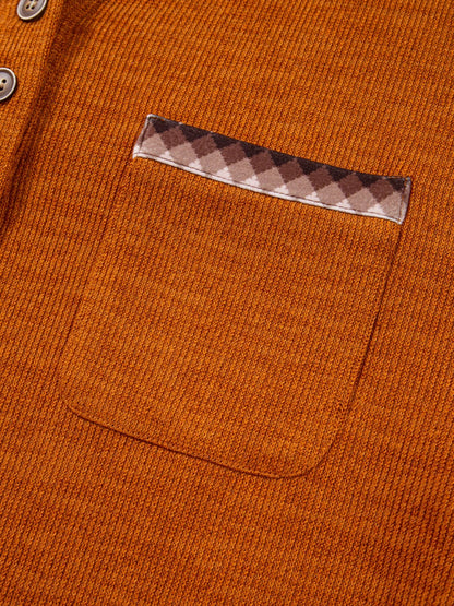 Contrast Plaid Hood Patchwork Chest Pocket Henley Top