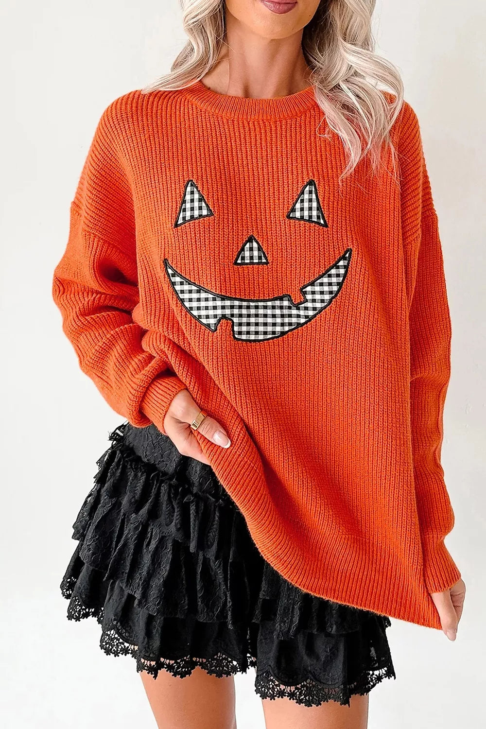 Drop Shoulder Long Sleeve Round Neck Halloween Sweater
