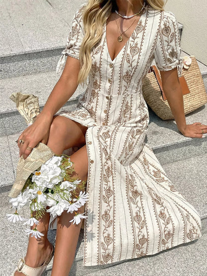 Printed Button-Down Midi Dress