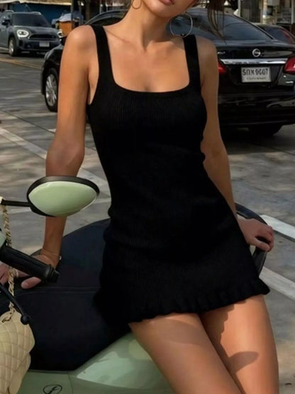 Elena's Ribbed Knit Square Neck Sweater Dress