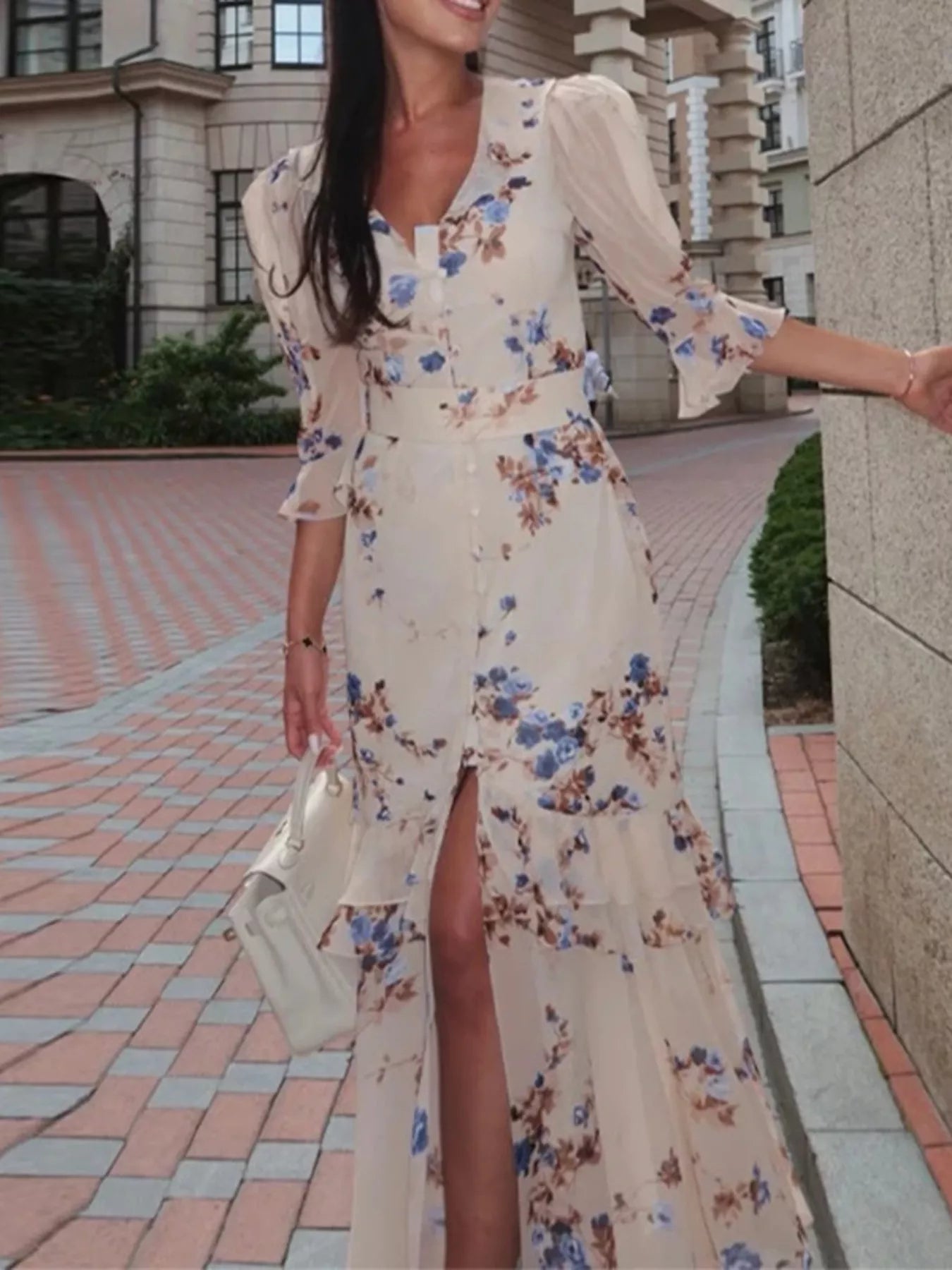 Full Size Ruffled Button Front Half Sleeve Dress Plus Size