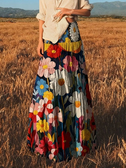 Floral Print High-Waisted Maxi Skirt