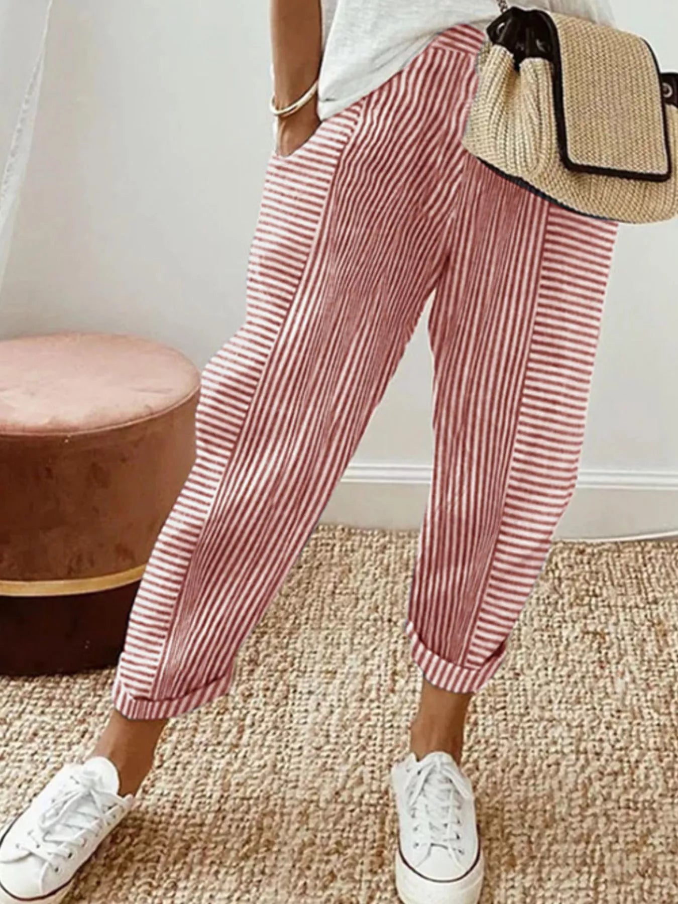 Full Size Striped Casual Pants Plus Size