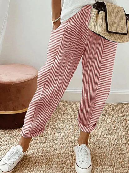 Full Size Striped Casual Pants Plus Size