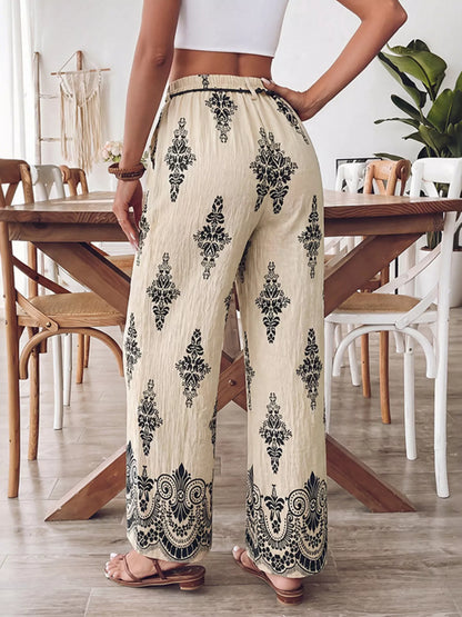 Boho Print Wide Leg Pants