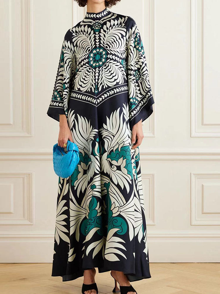 Ethnic Style Printed Stand Collar Dress