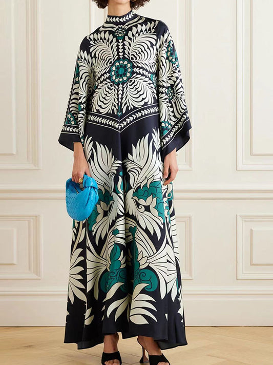 Ethnic Style Printed Stand Collar Dress