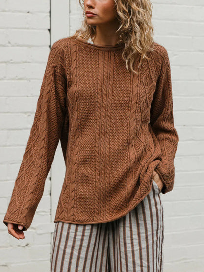 Crew Neck Cable-Knit Sweater