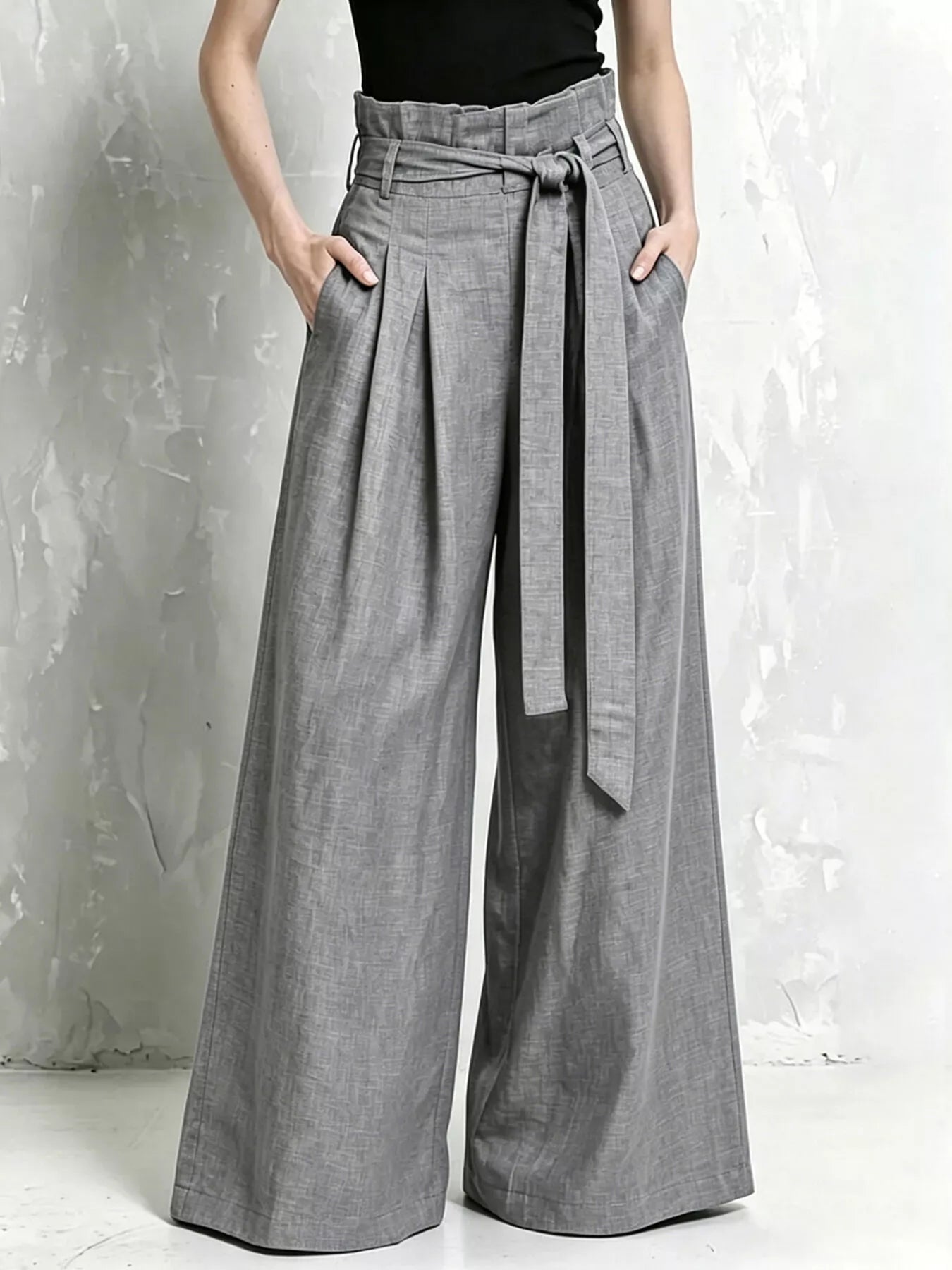 Full Size Wide-Leg Paperbag Waist Pants Plus Size