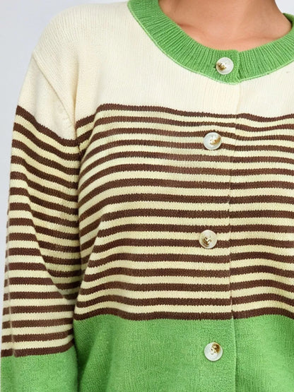 Color Block Striped Button Up Cardigan