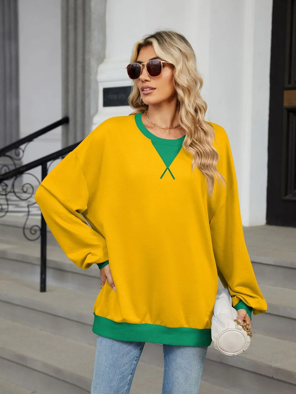 Contrast Round Neck Long Sleeve Sweatshirt