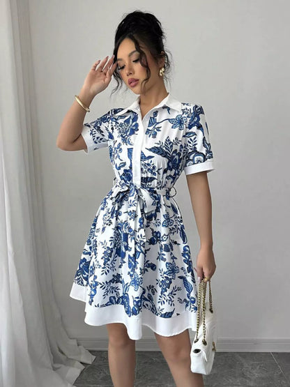 Printed Button Front Mini Dress