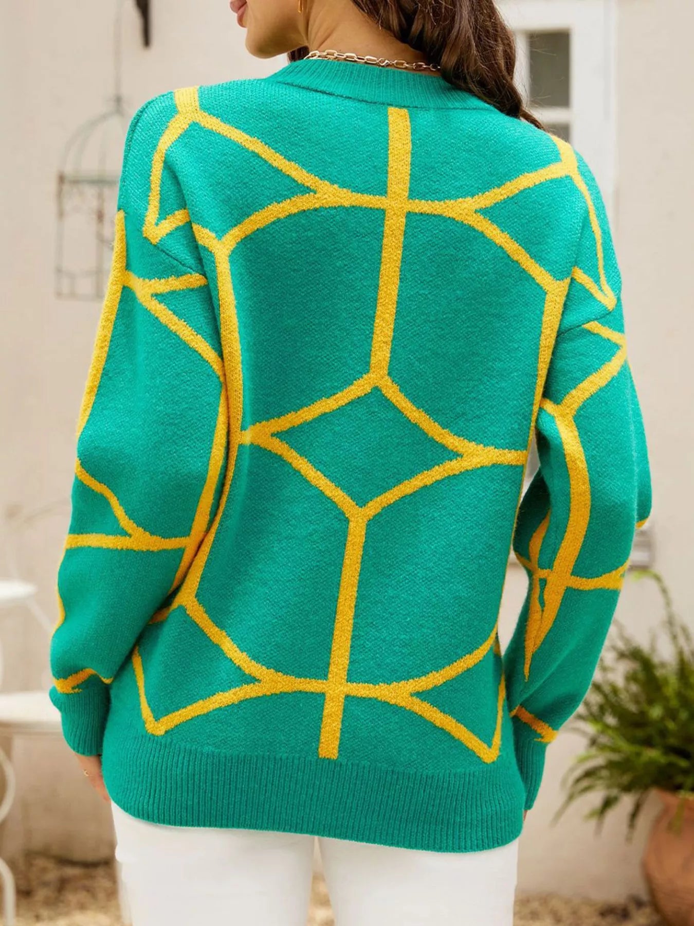Geometric Pattern Crew Neck Sweater
