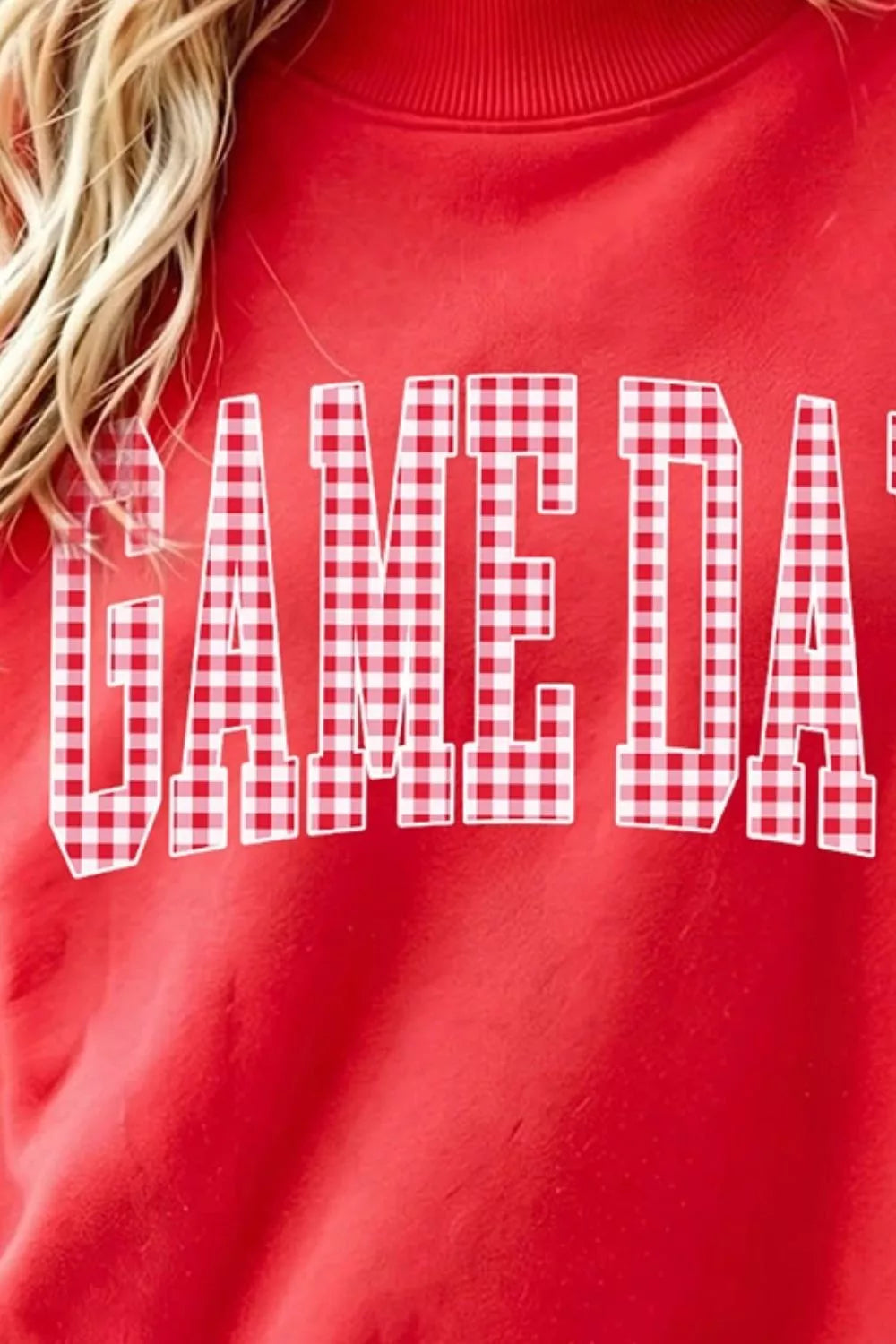 Game Day Plaid Sleeve Mock Neck Sweatshirt