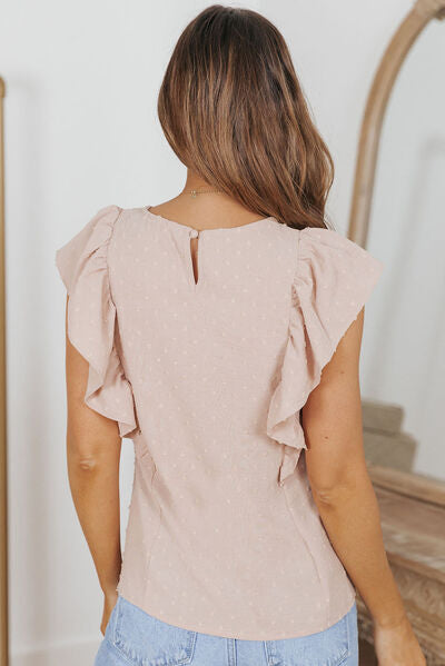 Blue Zone Planet | Swiss Dot Ruffled Round Neck Tank