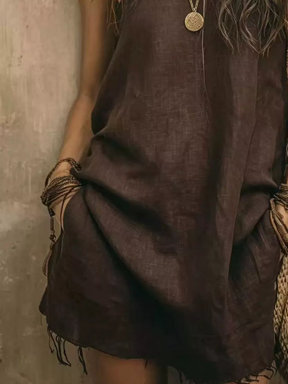 One-Shoulder Mini Dress with Frayed Hem