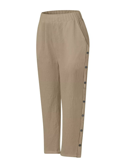 Full Size Side Button Decor Pants Plus Size