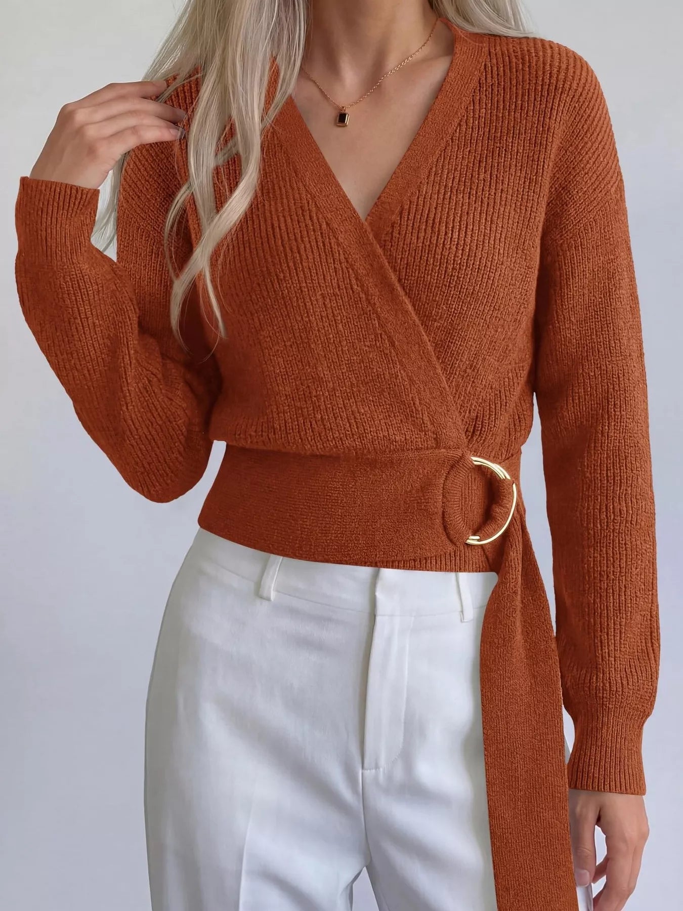 Metal Ring Detail Dropped Shoulder Sweater