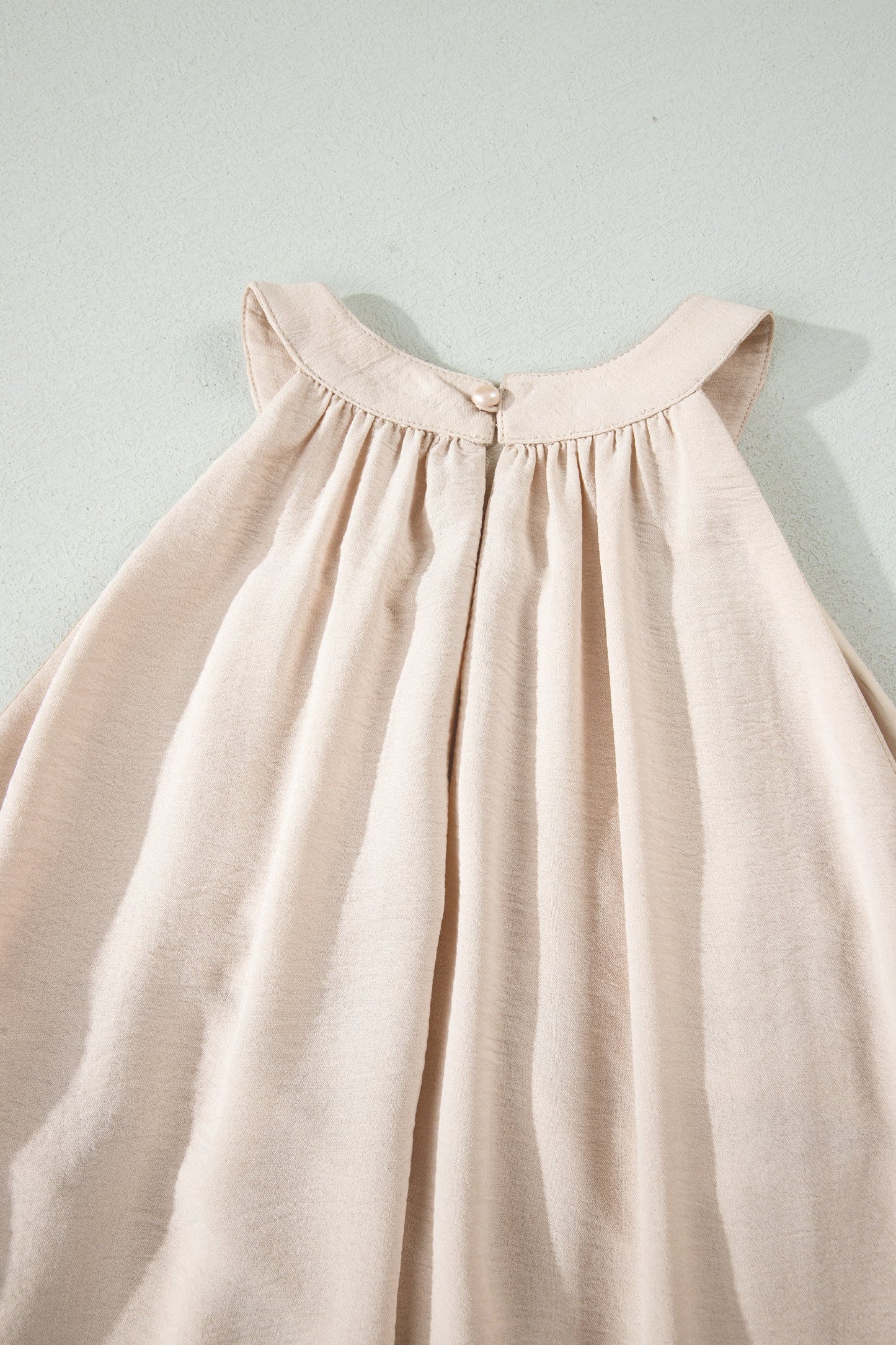 Beige Sheer Hollowed Floral Lace Hem Patchwork Loose Halter Summer Dress