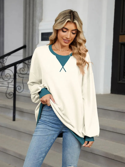 Contrast Round Neck Long Sleeve Sweatshirt