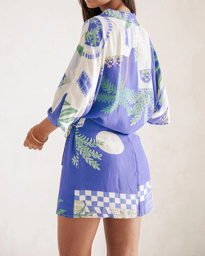 Fashion Holiday Print Shirt & Skirt Two-Piece Set