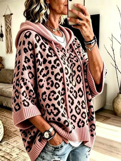 Women's Leopard Print Drawstring Hooded Sweater