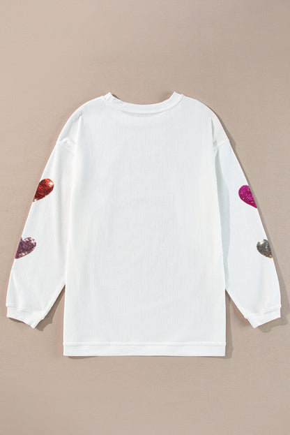 Blue Zone Planet | Valentine’S Day Sequin Heart Round Neck Long Sleeve Sweatshirt