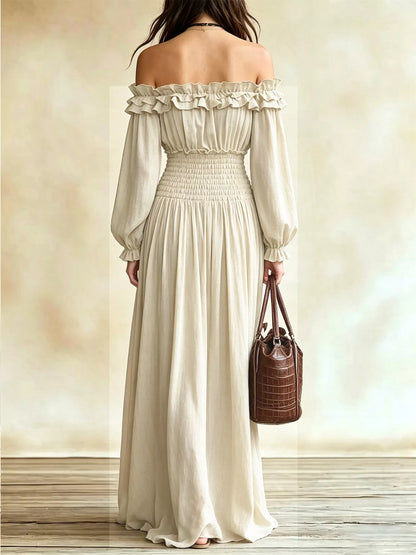 Full Size Off-Shoulder Ruffled Maxi Dress with Smocked Waist Plus Size
