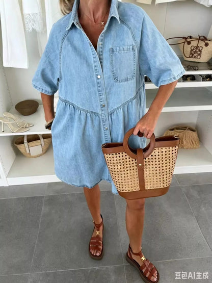 Button Up Denim Shirt Dress