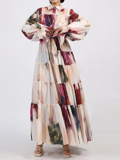 Tiered Tie Waist Maxi Dress