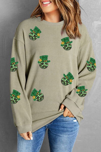 Blue Zone Planet | Sequin Round Neck Dropped Shoulder Sweatshirt
