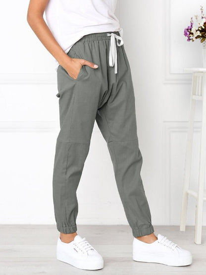 Drawstring Elastic Waist Pockets Jogger Pants