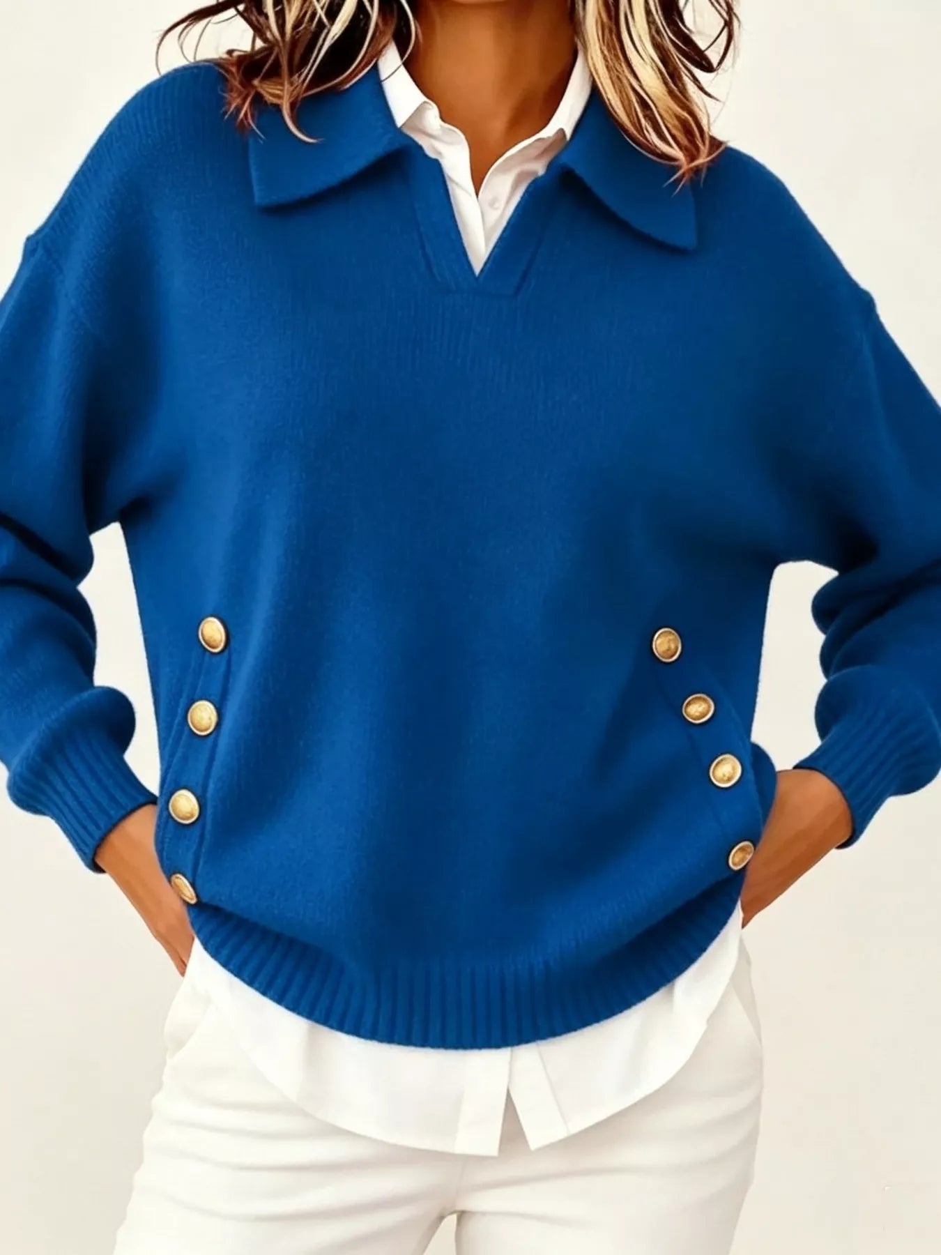 Chic Collared Decor-Button Sweater