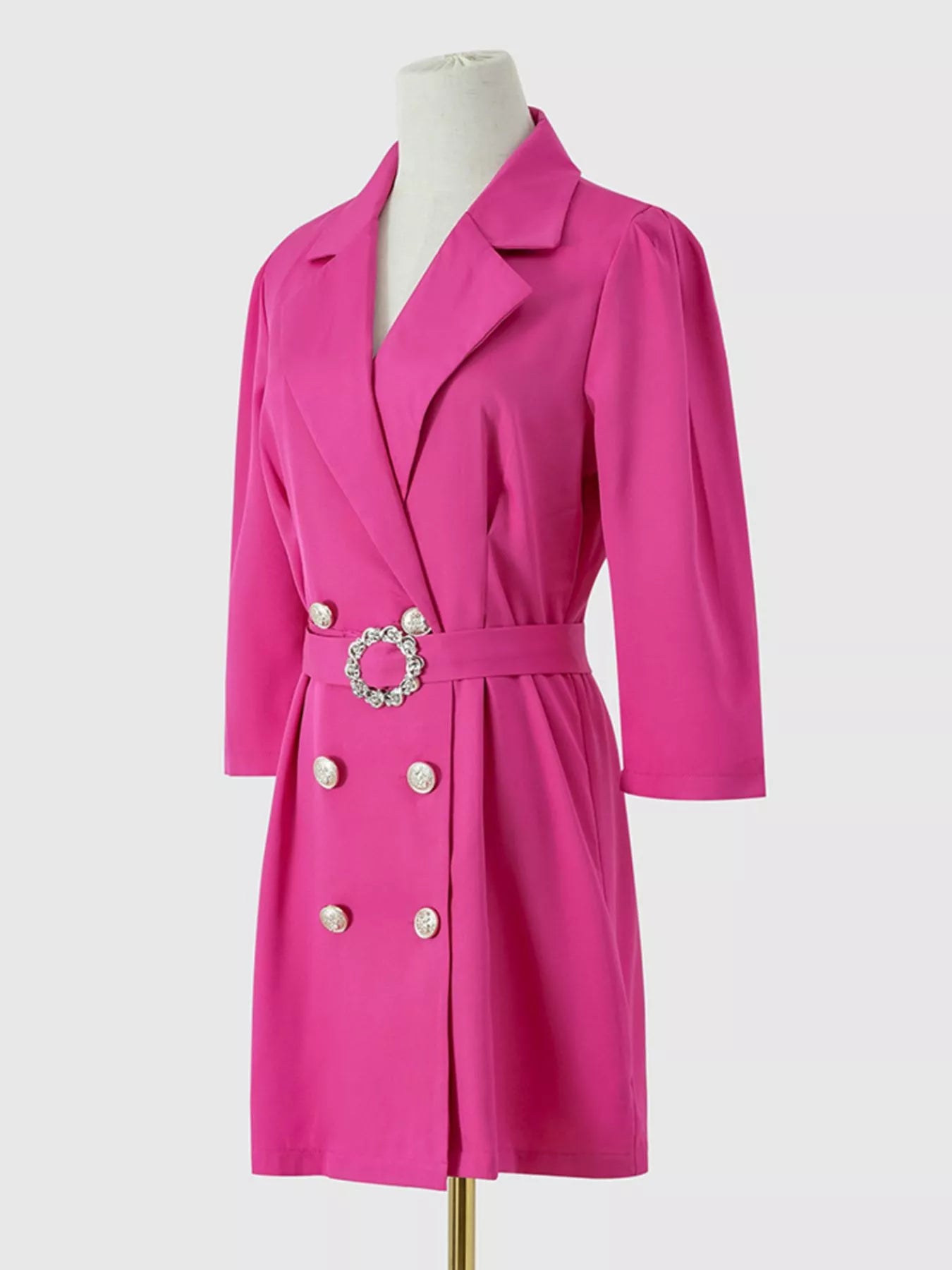 Double-Breasted Blazer Dress with Embellished Belt