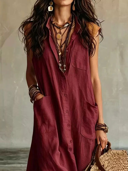 Sleeveless Button-Down Linen Maxi Dress