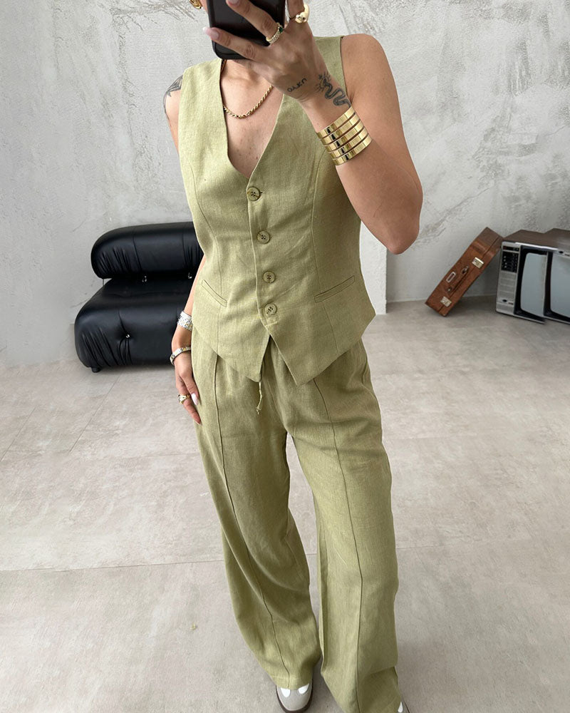 Casual work vest and trousers two-piece set