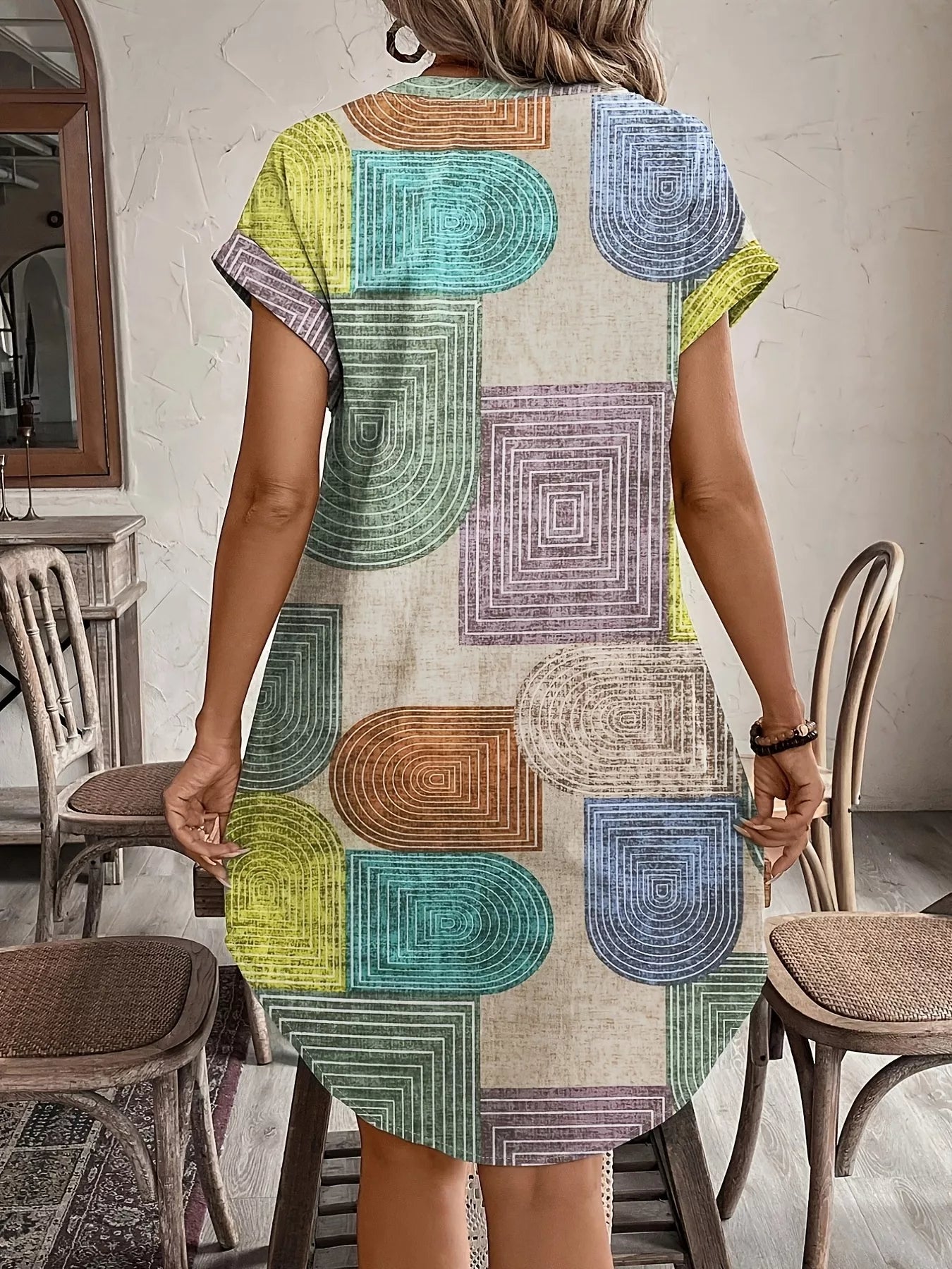 Full Size Geometric Print Button-Down Shirt Dress Plus Size