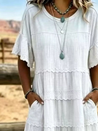 Plus Size Tiered Ruffle Sleeve Midi Dress with Pockets