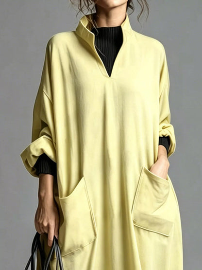 Full Size Loose-Fit Mock Neck Midi Dress with Pockets Plus Size