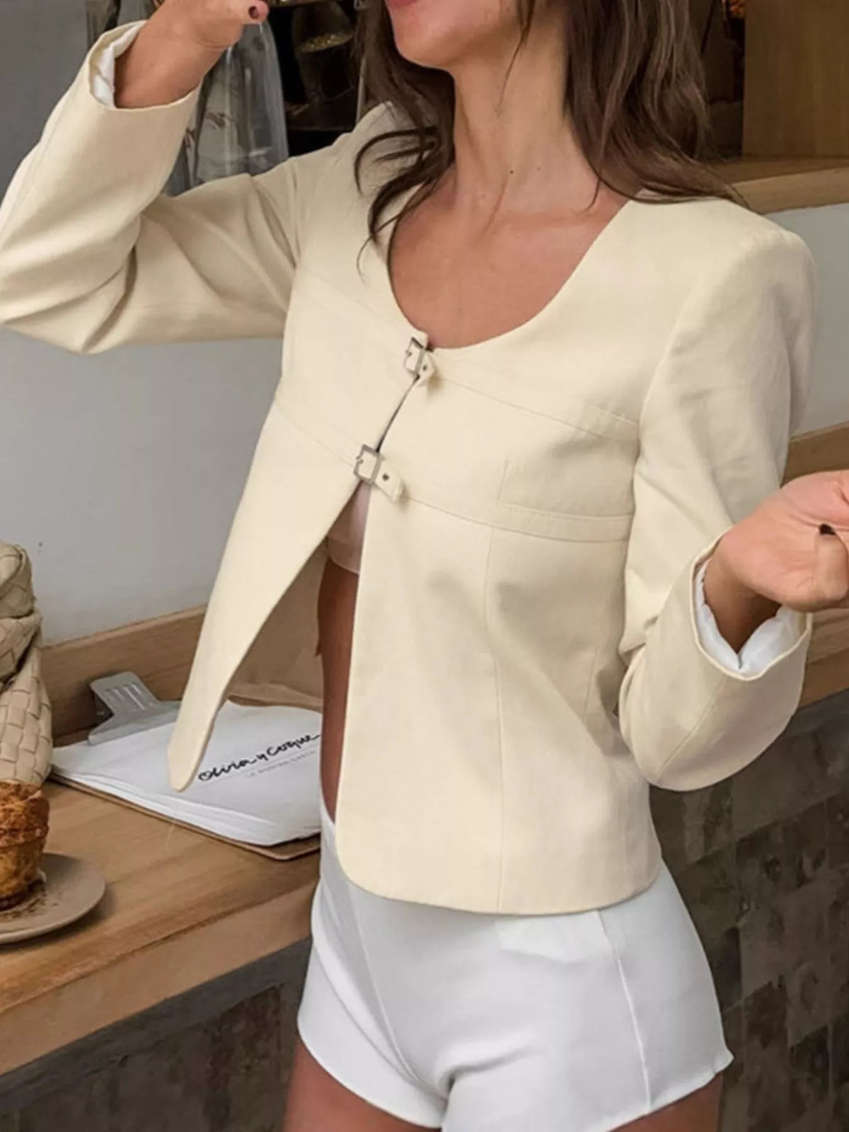 Buckle-Front Cropped Jacket