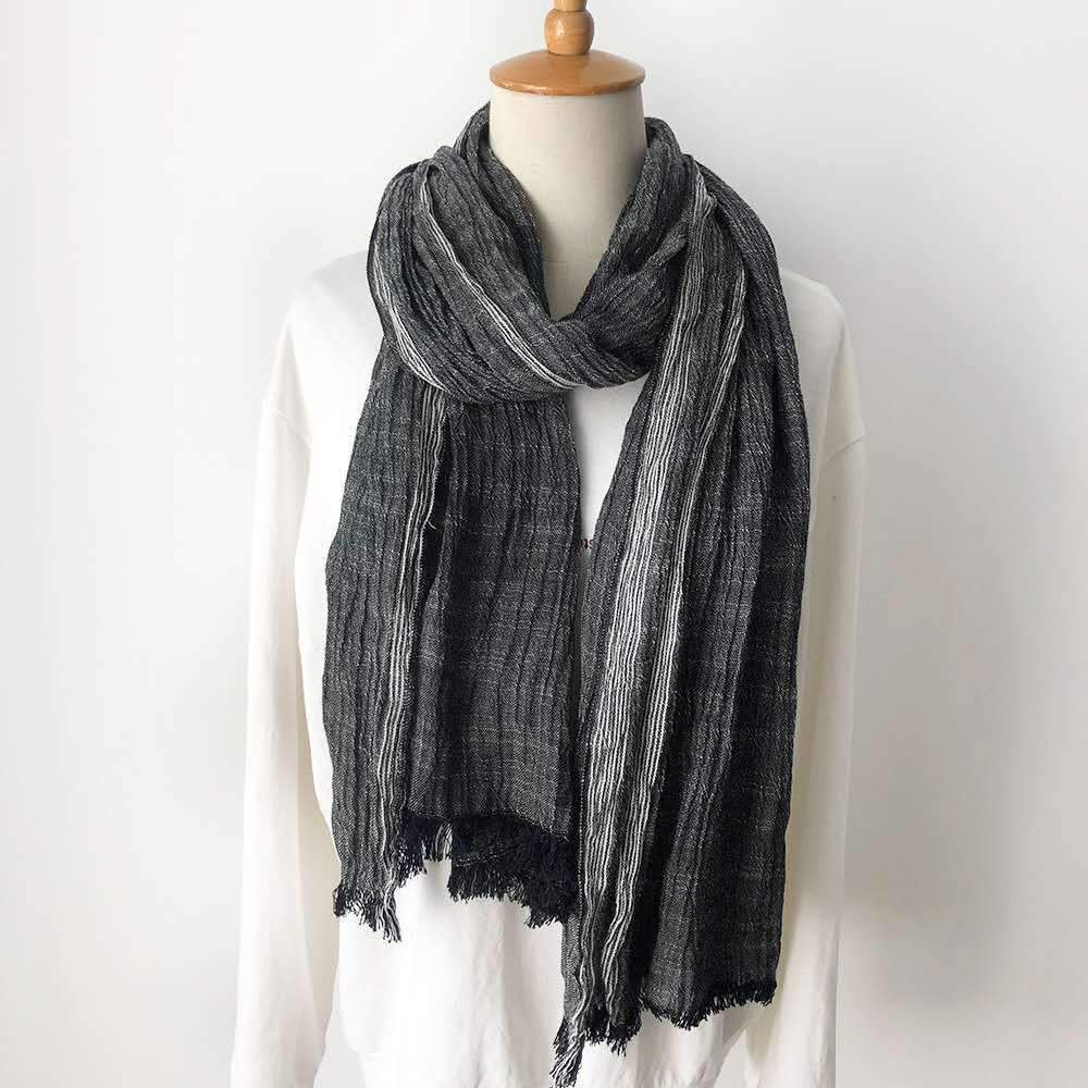 Patchwork Frayed Natural Cotton Scarf