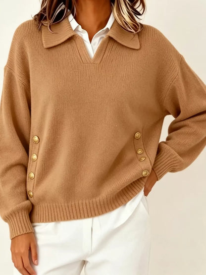 Chic Collared Decor-Button Sweater