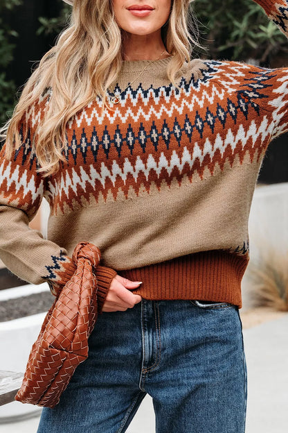 Geometric Pattern Long Sleeve Sweater
